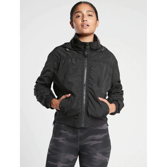 NWOT Athleta Point Reyes Bomber Jacket In BLACK Sz XL